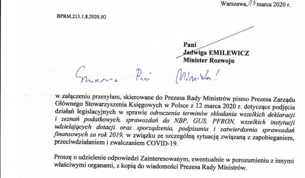 Kancelaria Prezesa Rady Ministrów ws. przesunięcia ważnych dla księgowych terminów