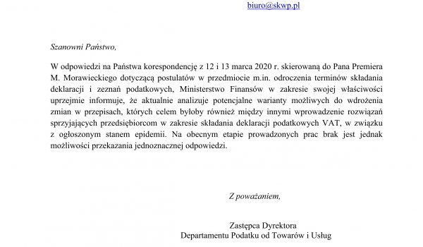 Odpowiedź na pismo Stowarzyszenia