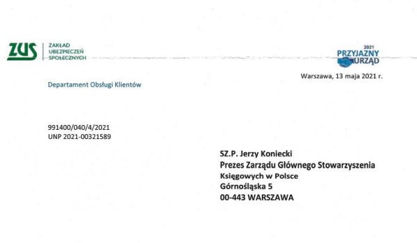 Odpowiedź z ZUS na pismo SKwP z 30 kwietnia br.