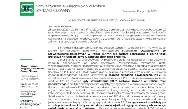 OŚWIADCZENIE PREZYDIUM ZARZĄDU GŁÓWNEGO SKWP