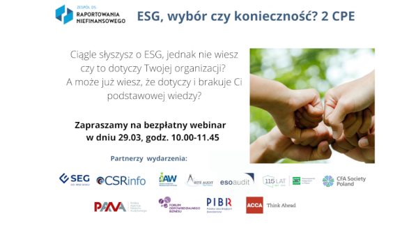 "ESG – wybór czy konieczność" – zapraszamy 29 marca br.