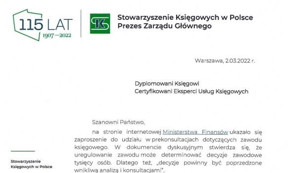 Apel do Dyplomowanych Księgowych i Certyfikowanych Ekspertów Usług Księgowych o włączenie się w prekonsultacje dotyczące uregulowania zawodu księgowego w Polsce