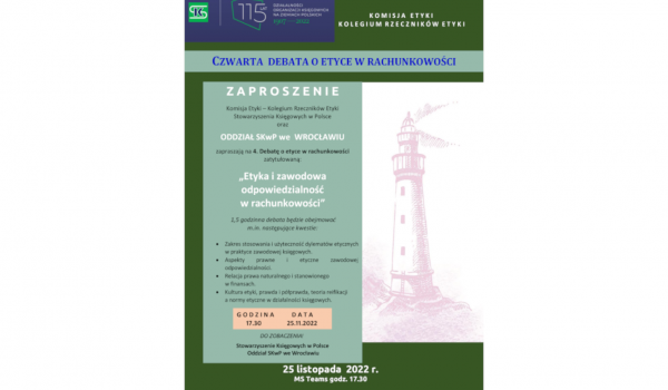 Zapraszamy na Czwartą Debatę o Etyce w Rachunkowości – 25 listopada 2022 r.